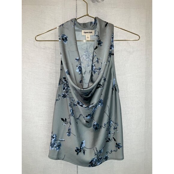 Open Edit Cowl neck satin tank sleveless size Small Green-Blue - Picture 2 of 4